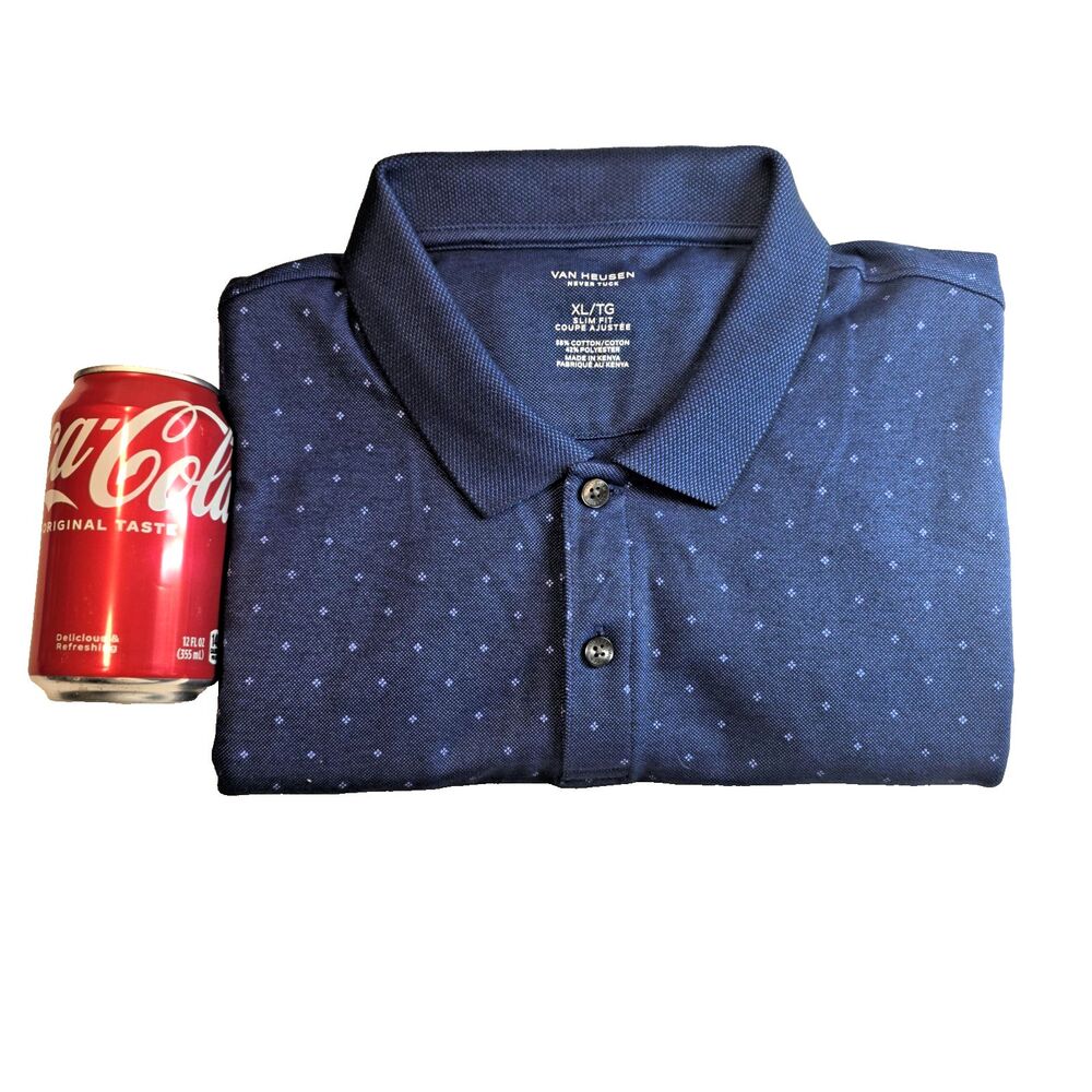 Van Heusen “Never Tuck” Polo Shirt – Size XL Slim Fit – Deep Blue with Pale‎ B - Picture 8 of 8